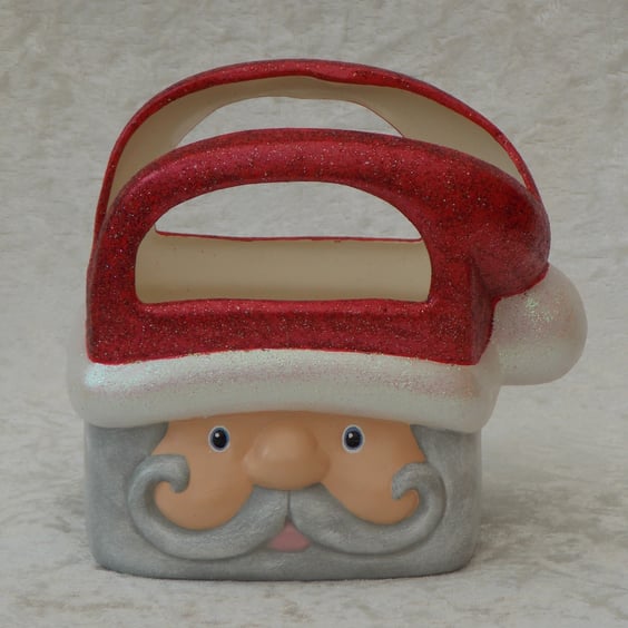Red Ceramic Xmas Christmas Santa Gift Bag Container Ornament Decoration.