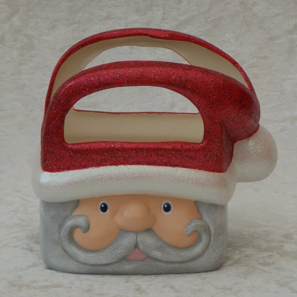 Ceramic Hand Painted Father Christmas Xmas Santa Gift Bag Box Table Decoration.