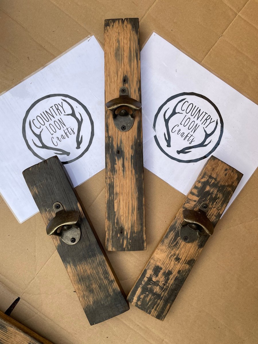 Wall Mounted Bottle Opener made from Whisky Barrel Stave