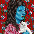 Blue lady with white kitten