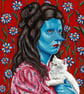 Blue lady with white kitten