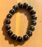 Handmade Black Beaded Bracelet with Silver-Tone Spacers