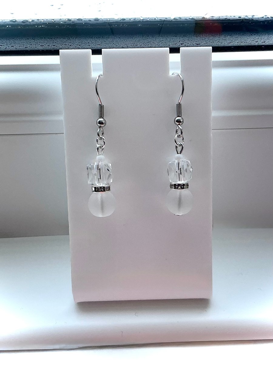 Opaque and Clear Bead Earrings with Diamante