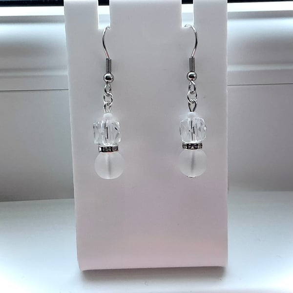 Opaque and Clear Bead Earrings with Diamante