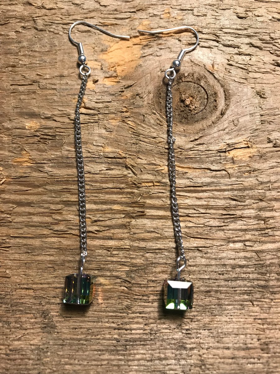 Long Swarovski crystal cube earrings