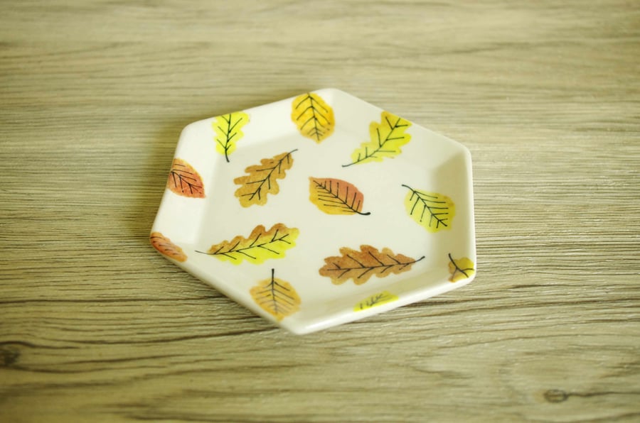 Small Hexagon Dish - Autumn Beech and Oak Leaves