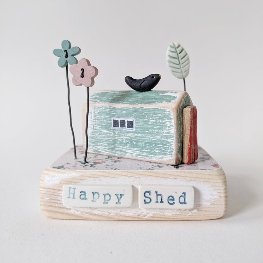 SALE - Garden Shed with Flowers and Tree 'Happy Shed'
