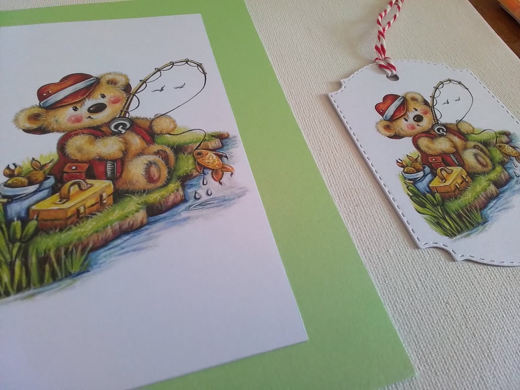 Card and gift tag. Birthday card. Father's day card. Fishing. Sport. Ref 451