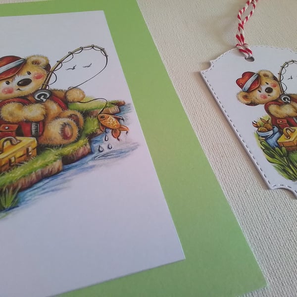 Card and gift tag. Birthday card. Father's day card. Fishing. Sport. Ref 451