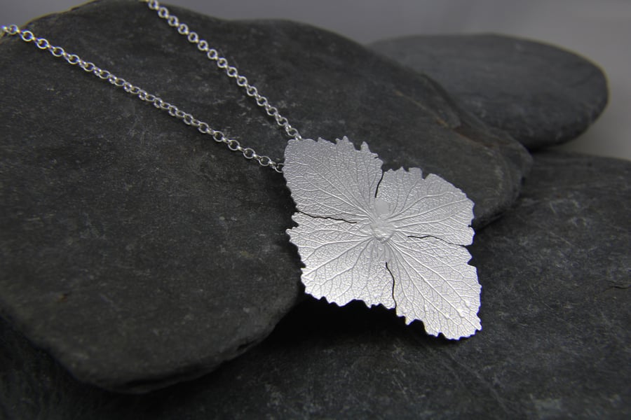 Hydrangea Flower Statement Pendant - Sterling Silver Petal Necklace 