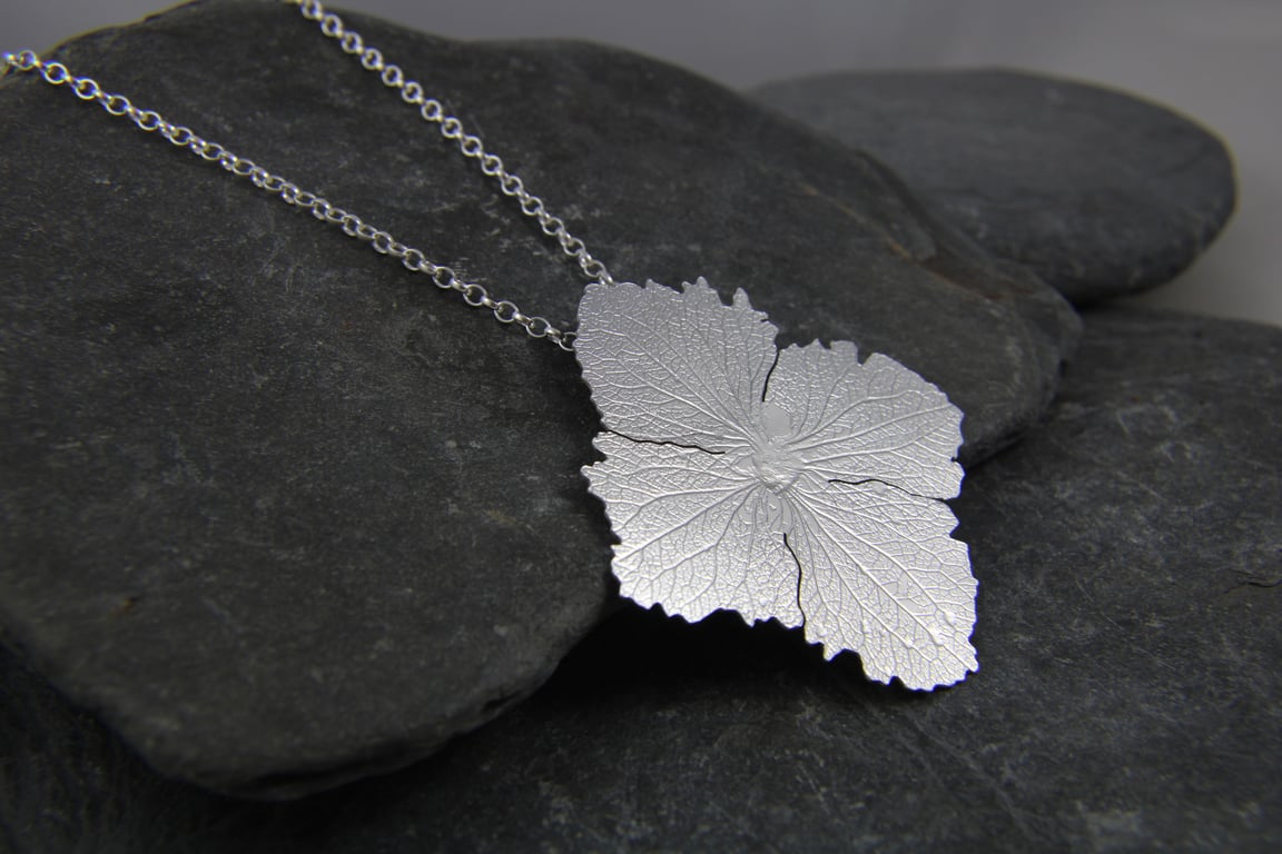 Hydrangea Flower Statement Pendant - Sterling Silver Petal Necklace 