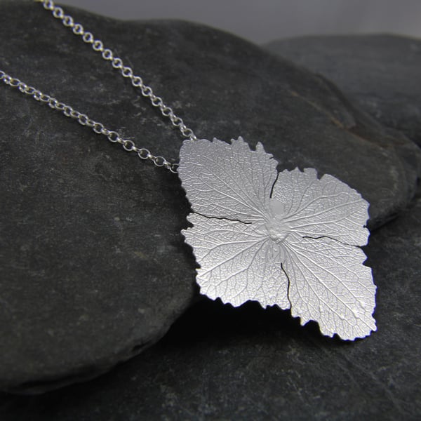 Hydrangea Flower Statement Pendant - Sterling Silver Petal Necklace 
