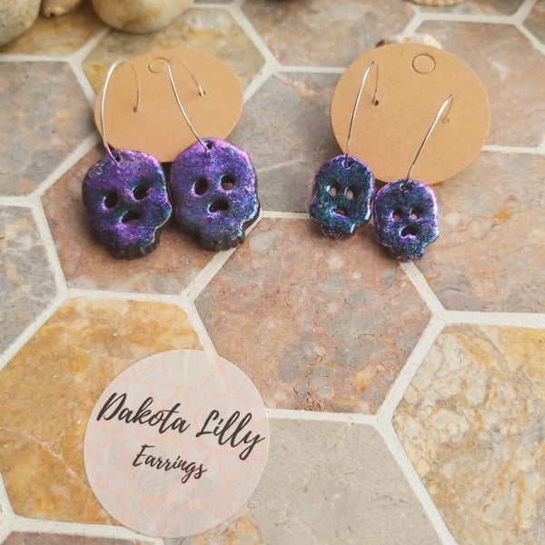 Shimmer skull polymer clay hoop earrings