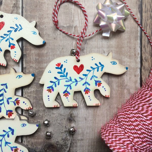 Polar Bear Folk Art Tree Decoration