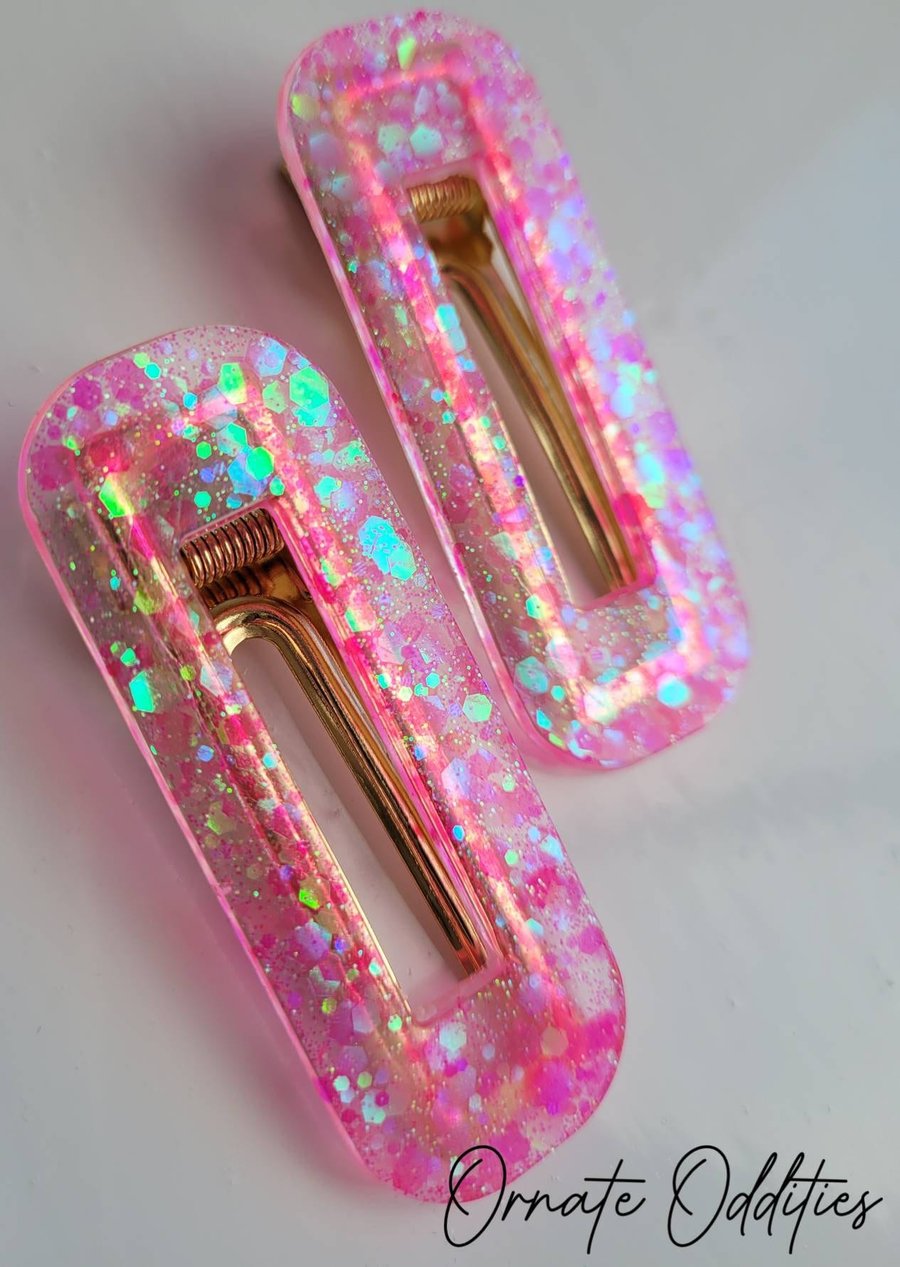Pink Sparkly Resin Hair Clips