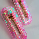 Pink Sparkly Resin Hair Clips