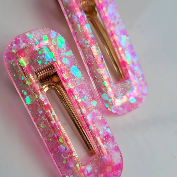 Pink Sparkly Resin Hair Clips
