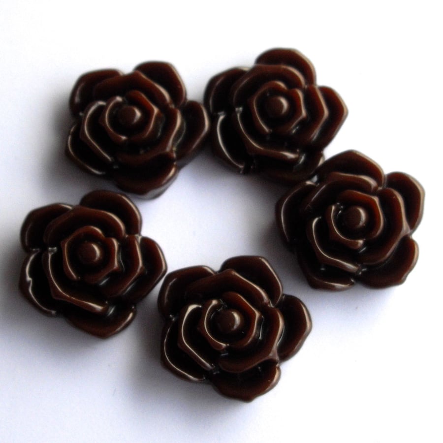 5 x 20 mm Coffee Plastic Rose Beads