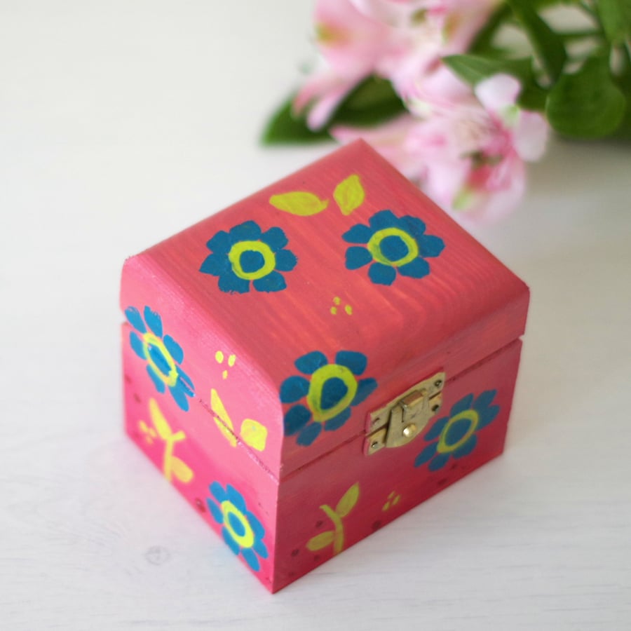 Hand-painted Pink Trinket Box, Pink Storage Box, Pink Jewellery Box