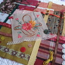 Slow Stitching Flower Basket - vintage floral embroidrered textile kit