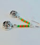 Halloween Pumpkin Earrings With Green & Orange Glass, Trick Or Treat, Spooky - Image 4