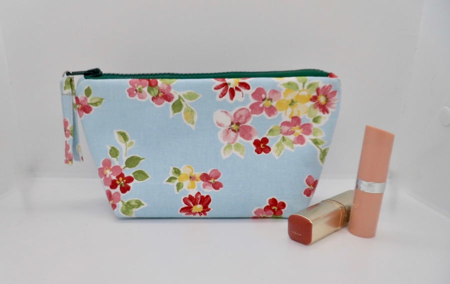 SOLD Make up bag in blue floral fabric