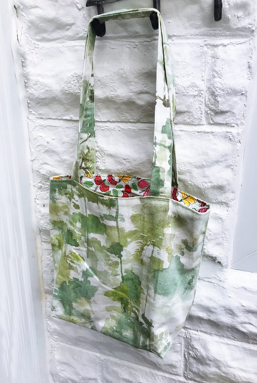 Shoulder Bag, Green Trees Linen Fabric , Eco Friendly Reusable Bag