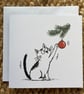 Funny Cat Christmas Card – Cat Playing with Bauble Greeting Card