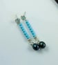 Earrings, Sterling Silver Long Droppers with Turquoise and Teal Pearl - Image 9