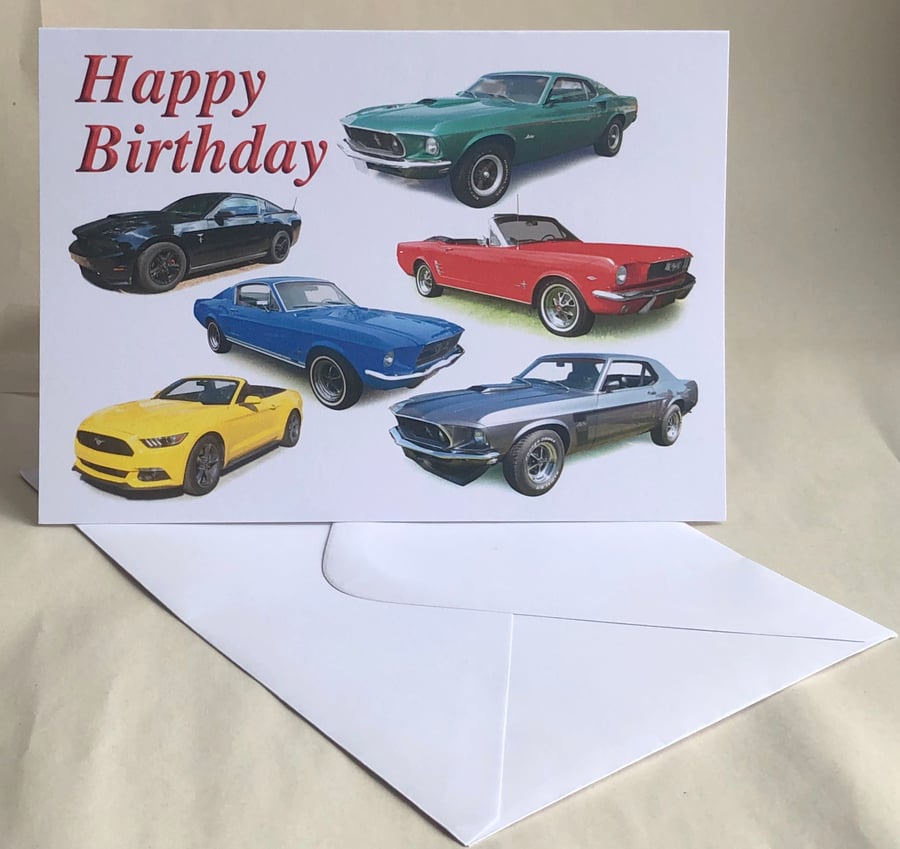 Ford Mustang American Cars - Birthday, Anniversary, Retirement or Plain card