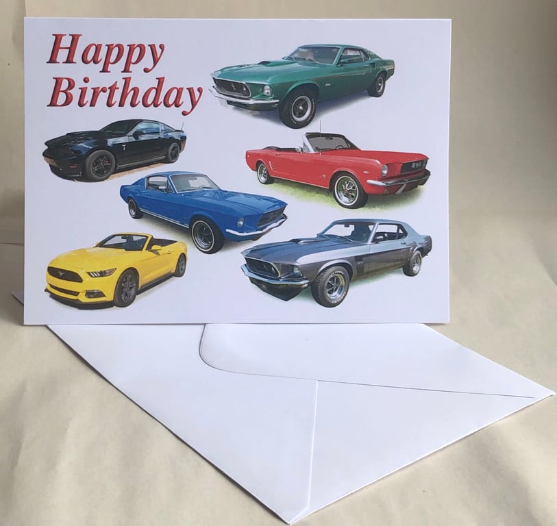 Ford Mustang American Cars - Birthday, Anniversary, Thanksgiving or Plain card
