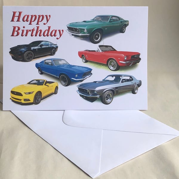 Ford Mustang American Cars - Birthday, Anniversary, Retirement or Plain card