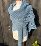 Blue grey alpaca rich lace triangle draping shawl  - Image 2