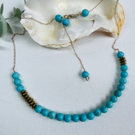 Turquoise Howlite and gold plated Hematite necklace