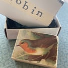 Robin - Wooden Bird Block Brooch