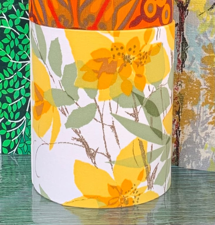 Summer Yellow Flower Cotillion Jonelle Cotillion 60s Vintage fabric Lampshade 