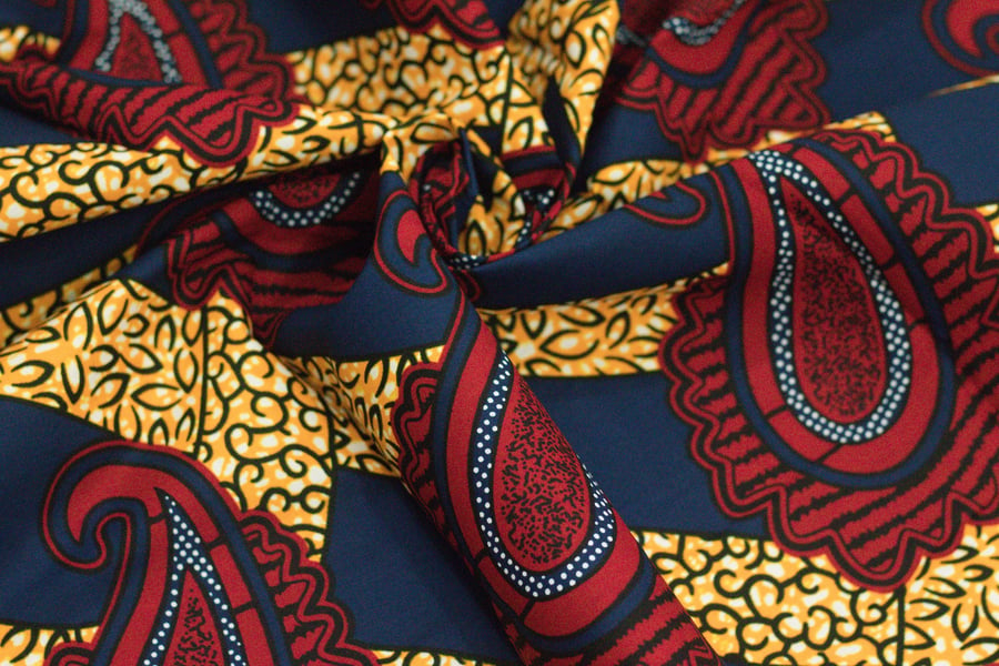 Multi coloured geometric african ankara wax printed fabric in 100% cotton