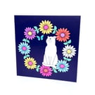 White Cat Greetings Card, Cute Art