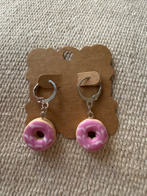 Pink iced biscuit polymer clay huggie earrings 