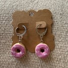 Pink iced biscuit polymer clay huggie earrings 