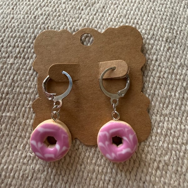 Pink iced biscuit polymer clay huggie earrings 