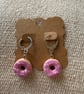 Pink iced biscuit polymer clay huggie earrings 