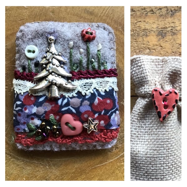 Christmas tree charm felt brooch