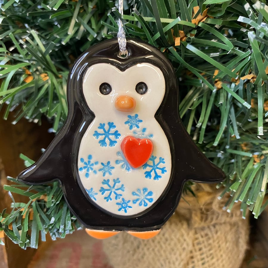 Pottery Penguin Christmas decoration