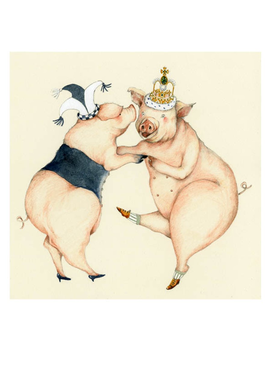 Pig Print Happy Pigs Dancing a Jig 8x11 A4