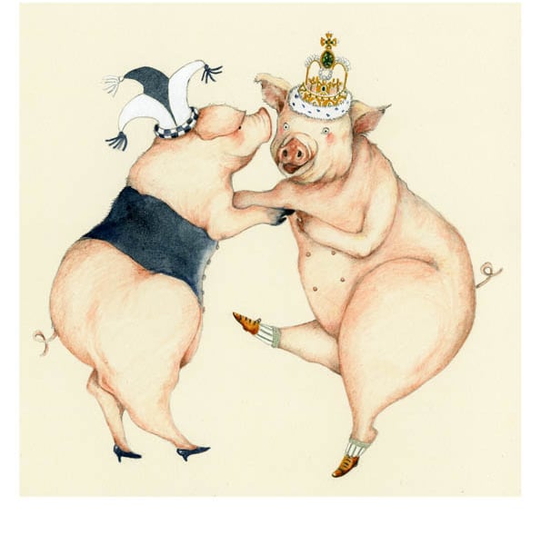 Pig Print Happy Pigs Dancing a Jig 8x11 A4