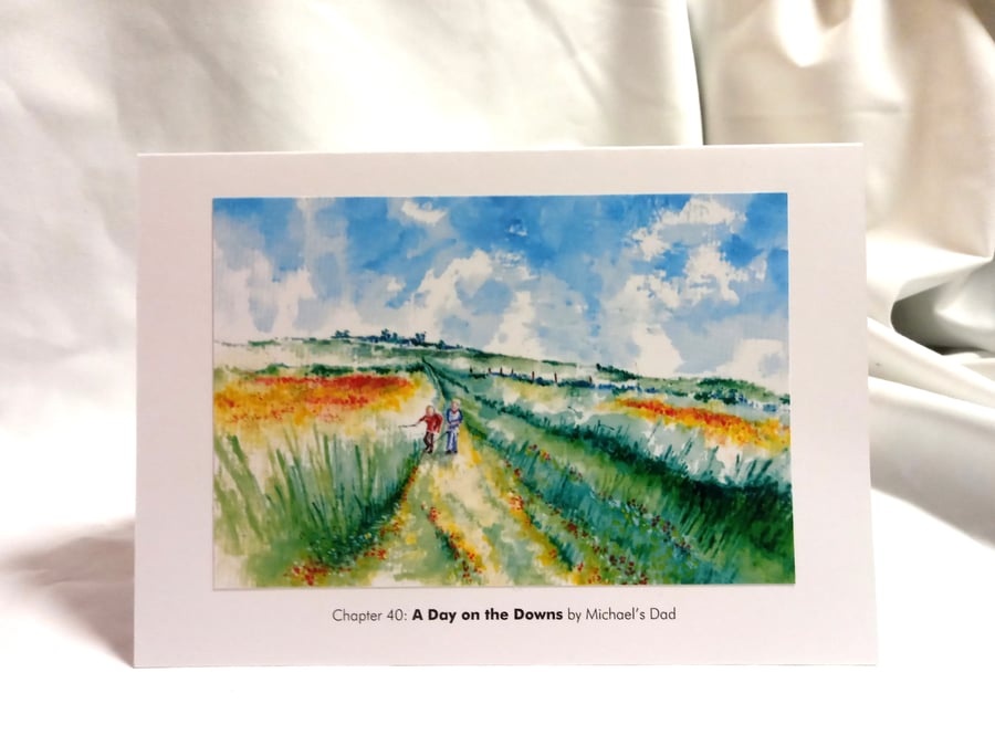 original hand painted print of the Sussex Southdowns printed as a Greeting Card