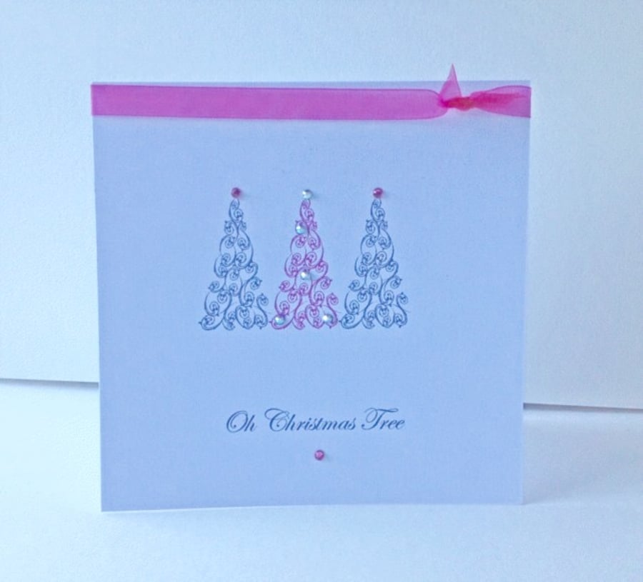 Christmas Card 5pk'Glistening Trees'Design,Hand Finished,Can be Personalised