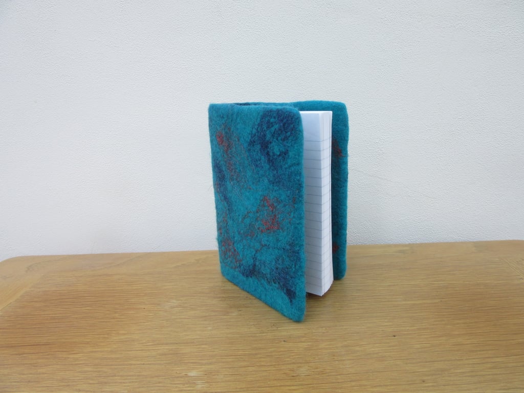 Notebook cover, Turquoise felt wrap, A6 notebook
