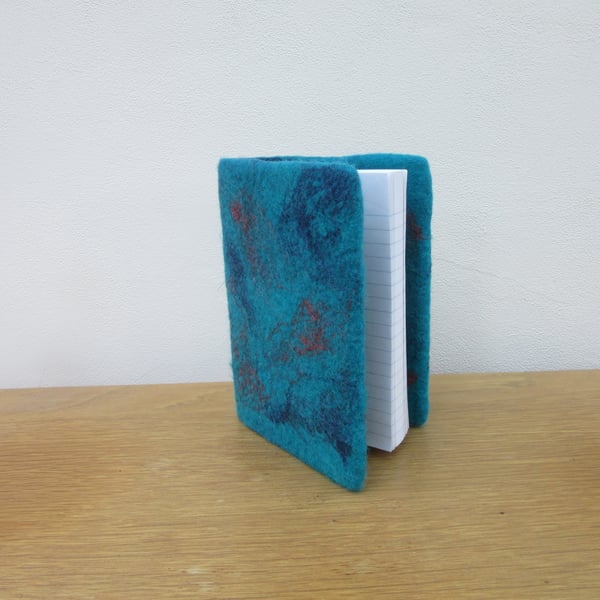 Notebook cover, Turquoise felt wrap, A6 notebook